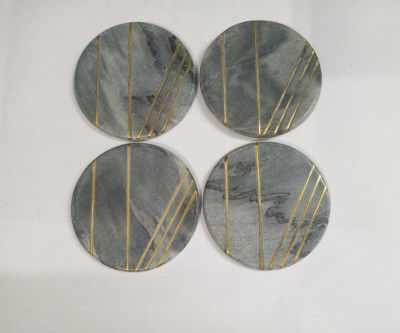 Buy Round Coasters For Table Stone & Brass Ring Set of 4 Online