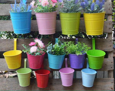 Hanging Colorful Bucket shaped Garden Planters(#1672)-gallery-0