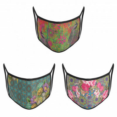 3 Layer Printed Protective Face Mask - Pack of 3 (Peacock-Sea Green-Pink)(#1706)-gallery-0