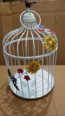Colorful Floral Vine White Bird Cage(#1729)-gallery-0