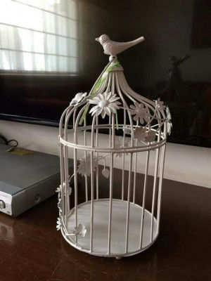 Vintage White Bird cage Candle Holder(#1738)-gallery-0