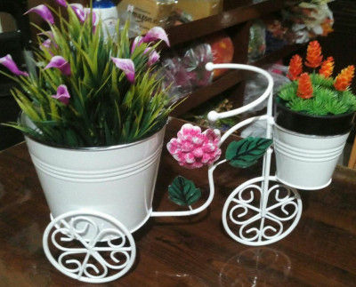 Cycle Style Stand with 2 Metal Pots Planter Stand Stand for Planters Pot Stand for plants in Balcony(#1739)-gallery-0