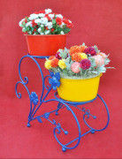 Blue Floral Intricate Elegant Planter Stand 2 Shelves(#1751) - Getkraft.com