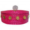 Avnii Organics Eco Friendly Hand Woven Round Shaped Basket Moonj GrassSea Grass Storage Basket With Airtight Lid Basket Is Decorated with Attractive Golden Buttons(Color- Dark Pink)(#1904) - Getkraft.com