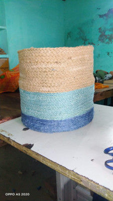 Natural jute blue cotton dori basket(#1977)-gallery-0