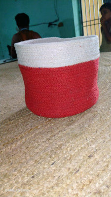 Natural jute and red cotton dori basket(#1978)-gallery-0