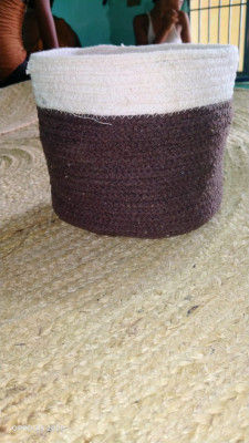 Cotton Basket ( white dark brown)(#1984)-gallery-0