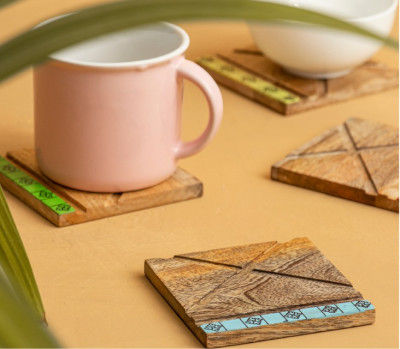 Prodigar Hand Painted Mango Wood Coasters Set of 4(#2314)-gallery-0