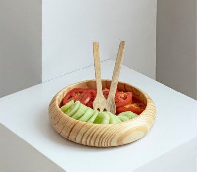 Organique Pine Wood Handmade Salad Bowl(#2322)-gallery-0