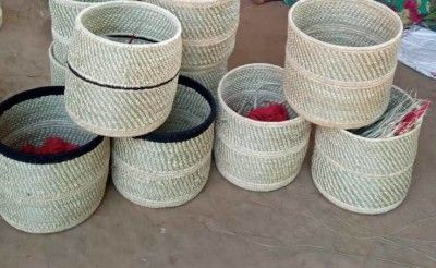 Seagrass Sabai grass Waste Paper Basket Storage Basket Pattern 3(#2396)-gallery-0