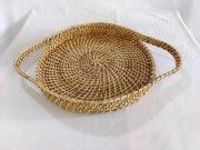 Elegant Handmade Cane round Serving tray with long Handle(#2564) - Getkraft.com