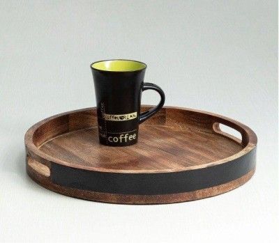 Shade of Black Round Wooden Serving Tray in Mango Wood-14 Diameter(#2639)-gallery-0