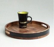 Shade of Black Round Wooden Serving Tray in Mango Wood-14 Diameter(#2639) - Getkraft.com