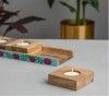 Marvy melodies Mango Wood T-Light Candle holder (3 Nos) with Stand(#2642)-thumb-1