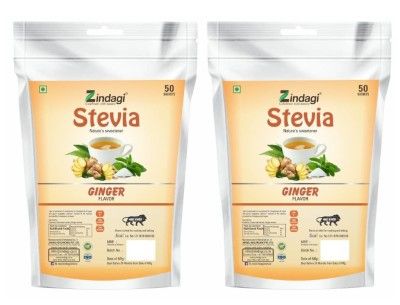 Zindagi Stevia Sachets - Natural Stevia Sugar-free Sachets Ginger Flavor - 50sachets Sweetener (Pack of 2)(#2760)-gallery-0