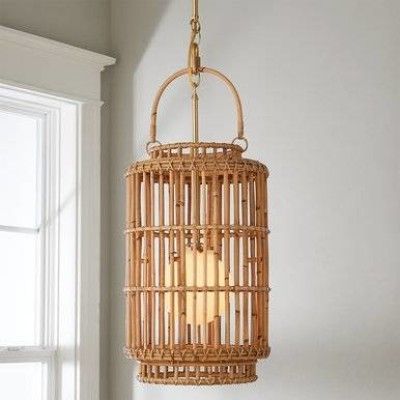 Bamboo high quality wicker hanging lampshade with handle(#3002)-gallery-0