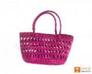 Natural Straw Handmade Purple Medium Sized Basket(#381) - Getkraft.com