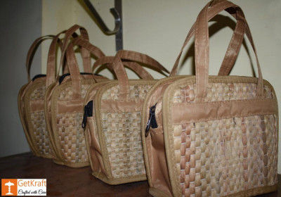 Natural Straw Designer Bowler Bag(#421)-gallery-0