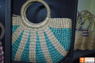 Natural Straw Designer Multi-coloured Hand Bag(#440)-gallery-0