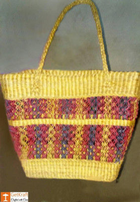 Natural Straw V-shaped Handmade Shopping Bag(#441)-gallery-0