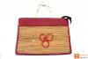 Jute - Natural Straw Handicraft Handbag with Maroon border(#446)-thumb-0