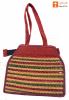 Stylish Jute and Natural Straw Handbag with Colored Stripes and Zip Closure(#447)-thumb-1