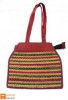 Stylish Jute and Natural Straw Handbag with Colored Stripes and Zip Closure(#447) - Getkraft.com