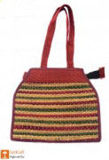 Stylish Jute and Natural Straw Handbag with Colored Stripes and Zip Closure(#447) - Getkraft.com