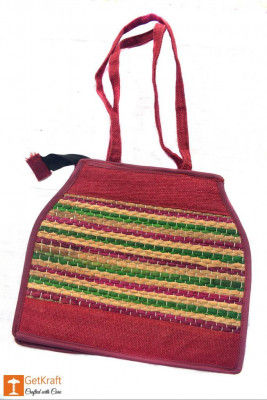 Natural Straw - Jute bag Handmade with Multicolored stripes(#449)-gallery-0