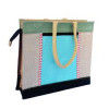 Jute Handbag with multiple zip compartments (Multicolored)(#463) - Getkraft.com