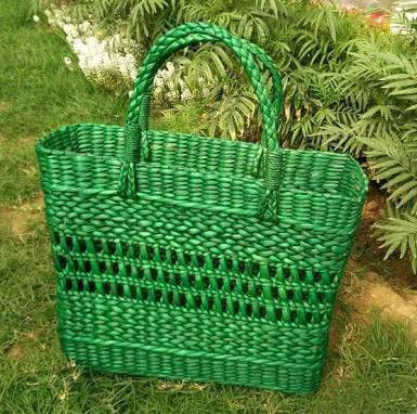 Large Natural Straw Green colored Handbag(#514)-gallery-0