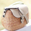 Natural Straw Side bag with Leather Handle and Design(#526) - Getkraft.com