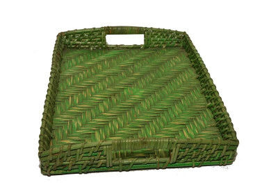 Ethnic Bamboo Serving Tray (Green) Length 40 cm(#600)-gallery-0