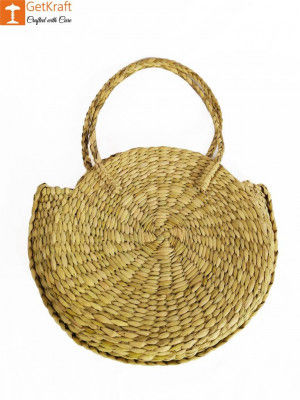 Simple Stylish Natural Straw Medium Sized Handbag with Small Handles(#603)-gallery-0