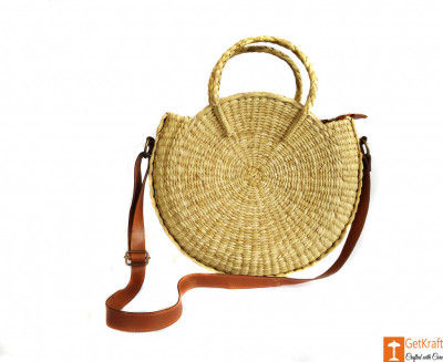 Natural Straw Large Handbag with Long Adjustable Belt for Women(#604)-gallery-0