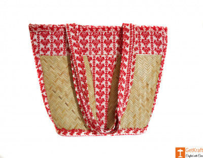 Sitalpati Handbag of Red and White Pattern designs(#636)-gallery-0