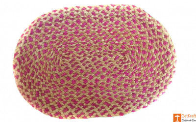 Jute Handmade Doormat (Pink and Natural Jute color)(#650)-gallery-0