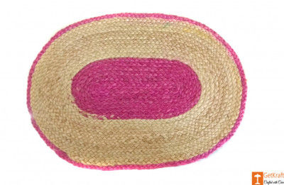 Jute Handmade Doormat (Pink and Natural Jute Color)(#651)-gallery-0