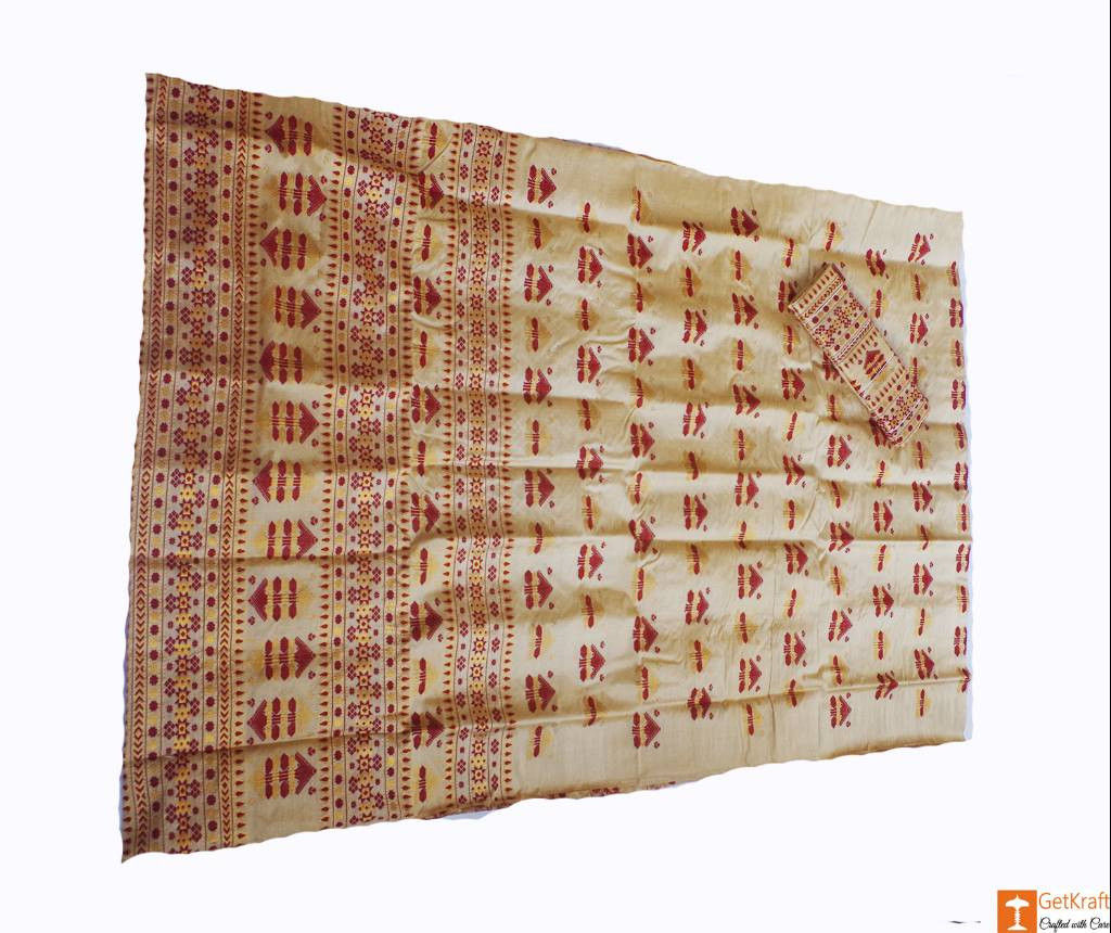 Attractive Toss Muga Silk Mekhela Chadar from Assam (#678),Mekhel