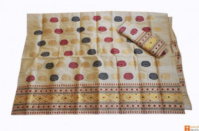 Attractive Toss Muga Silk Mekhela Chadar from Assam(#678)-gallery-0