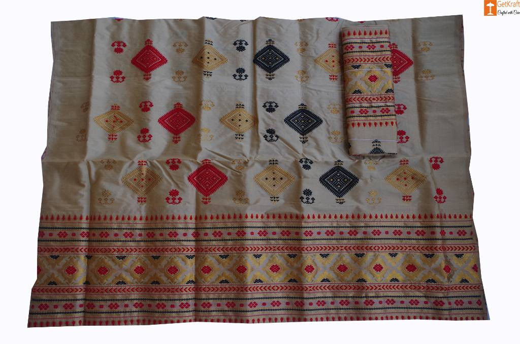 Attractive Toss Muga Silk Mekhela Chadar from Assam (#678),Mekhel