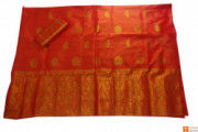 Orange Color 100 Pure Pat Silk Saree from Sualkuchi Assam(#701) - Getkraft.com