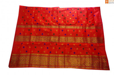 Assamese Ethnic Chador Mekhela Set(Orange)(#704)-gallery-0