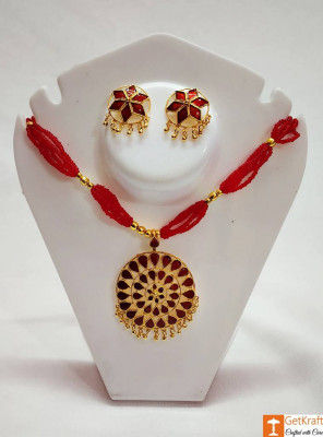 Traditional Assamese Jewellery - Medium Sized Japi Necklace Set(#727)-gallery-0