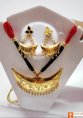 Gorgeous Designer Junbiri Set Assamese Jewellery Necklace Earrings(#735)-gallery-0