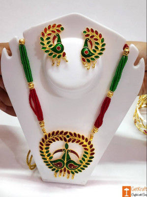 Assamese Traditional Jewellery Mayur Necklace Earrings Set from Assam(#736)-gallery-0
