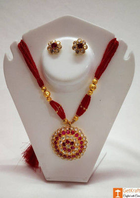 Traditional Jaapi Necklace Set from Assam(#739)-gallery-0