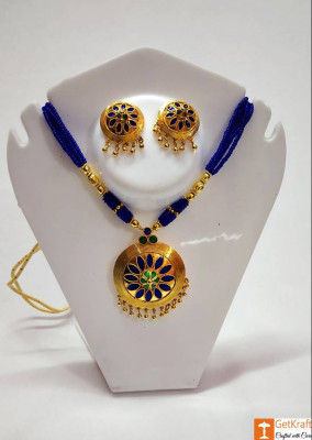 Ravishing Jaapi Necklace Earrings Set Assamese Designer Jewellery(#740)-gallery-0