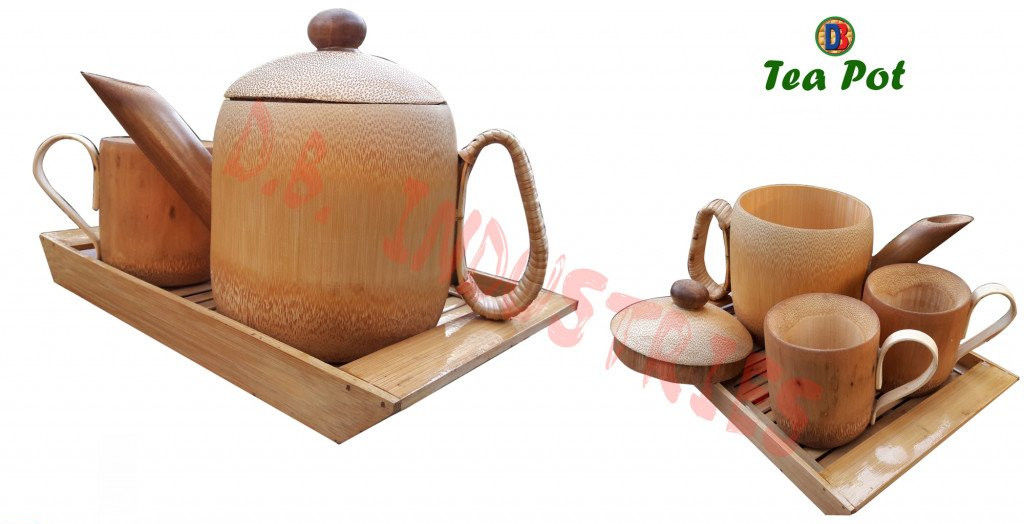 Bamboo Tea pot Crockery Set 1 Tea pot 2 Mugs Assam Handicrafts..