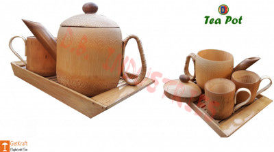 Bamboo Tea pot Crockery Set 1 Tea pot 2 Mugs Assam Handicrafts(#780)-gallery-0